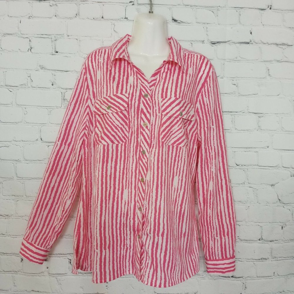 Kim Rogers Striped Button Up Shirt Size M